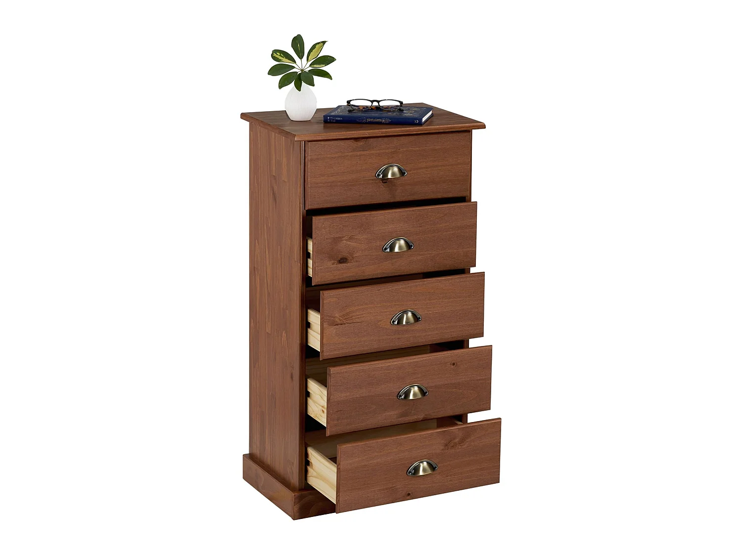 Chiffonnier PARIS commode avec 5 tiroirs en pin massif lasuré brun foncé