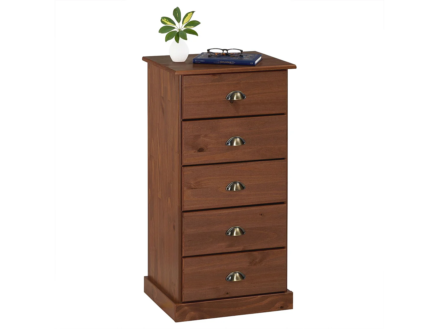 Chiffonnier PARIS commode avec 5 tiroirs en pin massif lasuré brun foncé