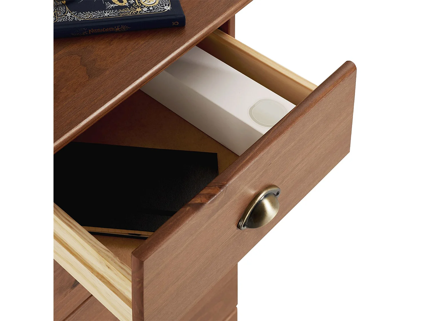 Chiffonnier PARIS commode avec 5 tiroirs en pin massif lasuré brun foncé