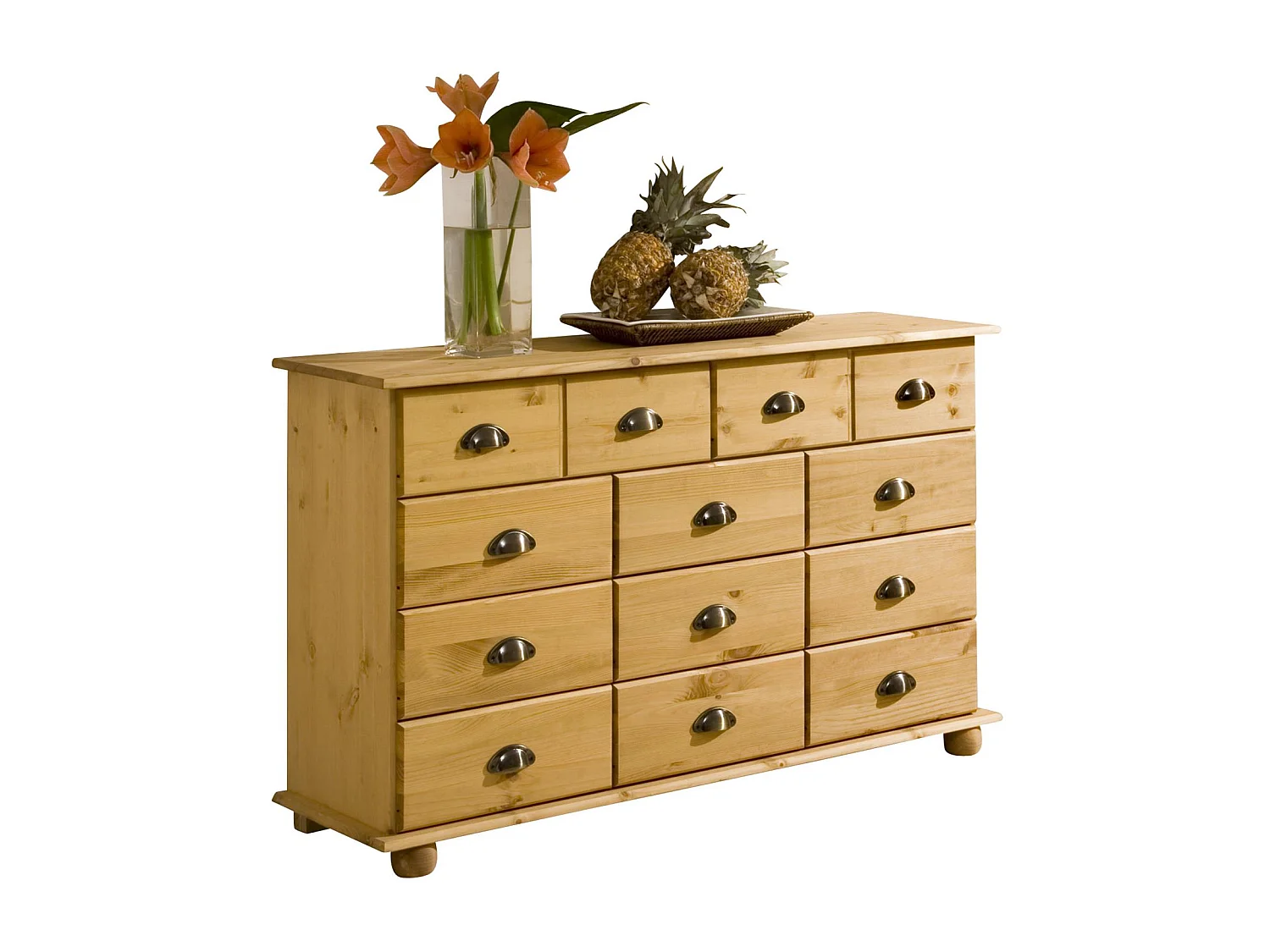 Commode COLMAR chiffonnier apothicaire rangement avec 11 tiroirs en pin massif finition teintée/cirée