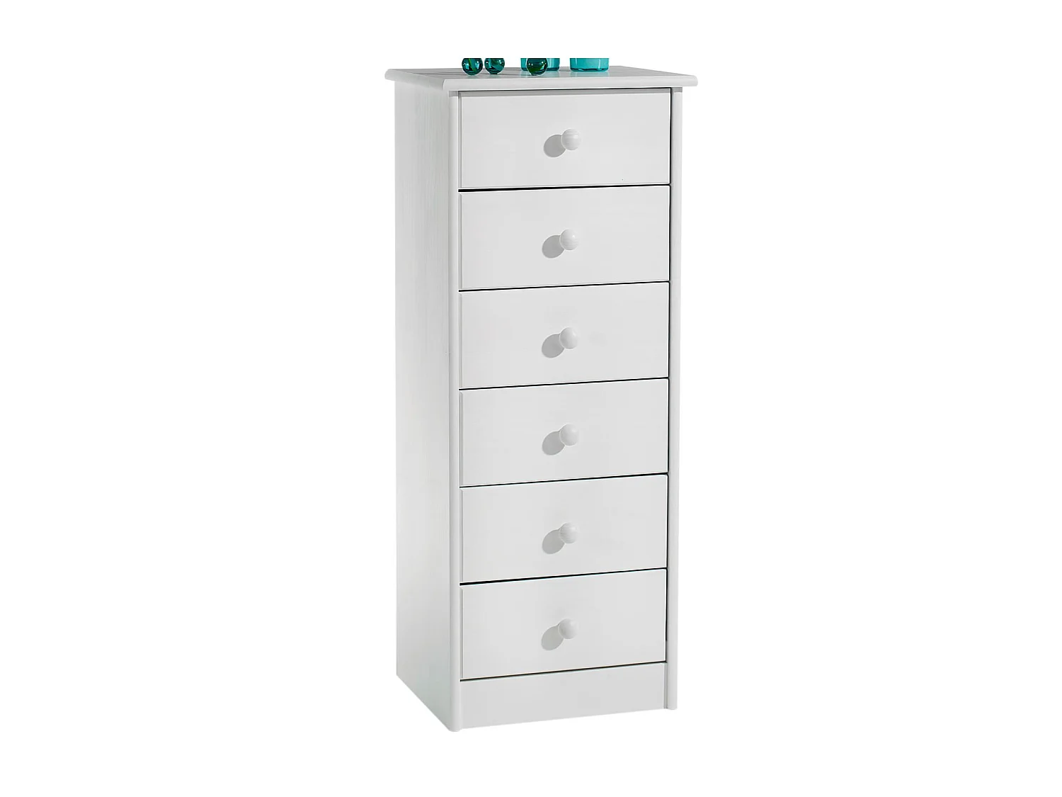 Chiffonnier RONDO meuble de rangement commode apothicaire avec 6 tiroirs, en pin massif lasuré blanc