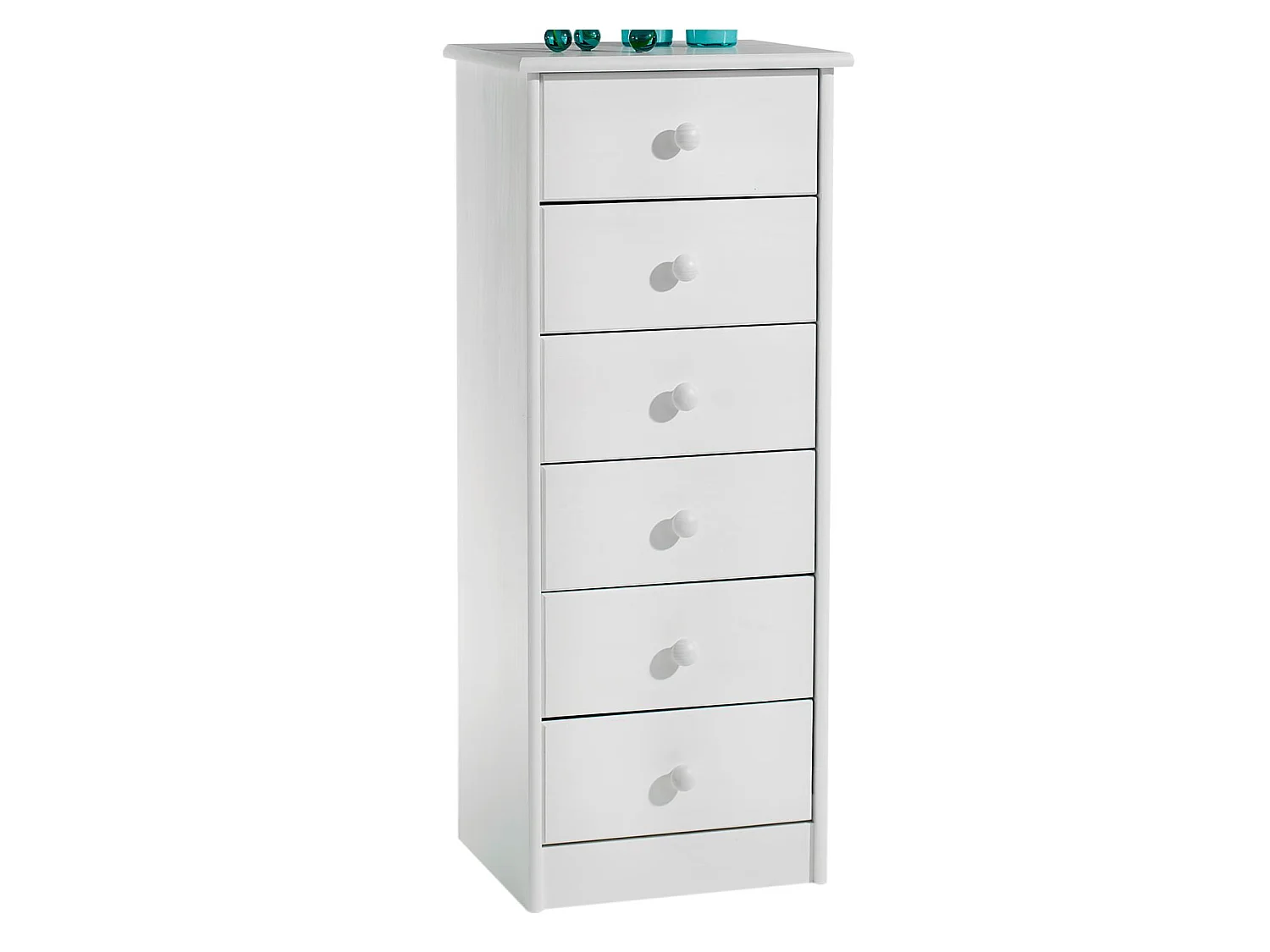 Chiffonnier RONDO meuble de rangement commode apothicaire avec 6 tiroirs, en pin massif lasuré blanc