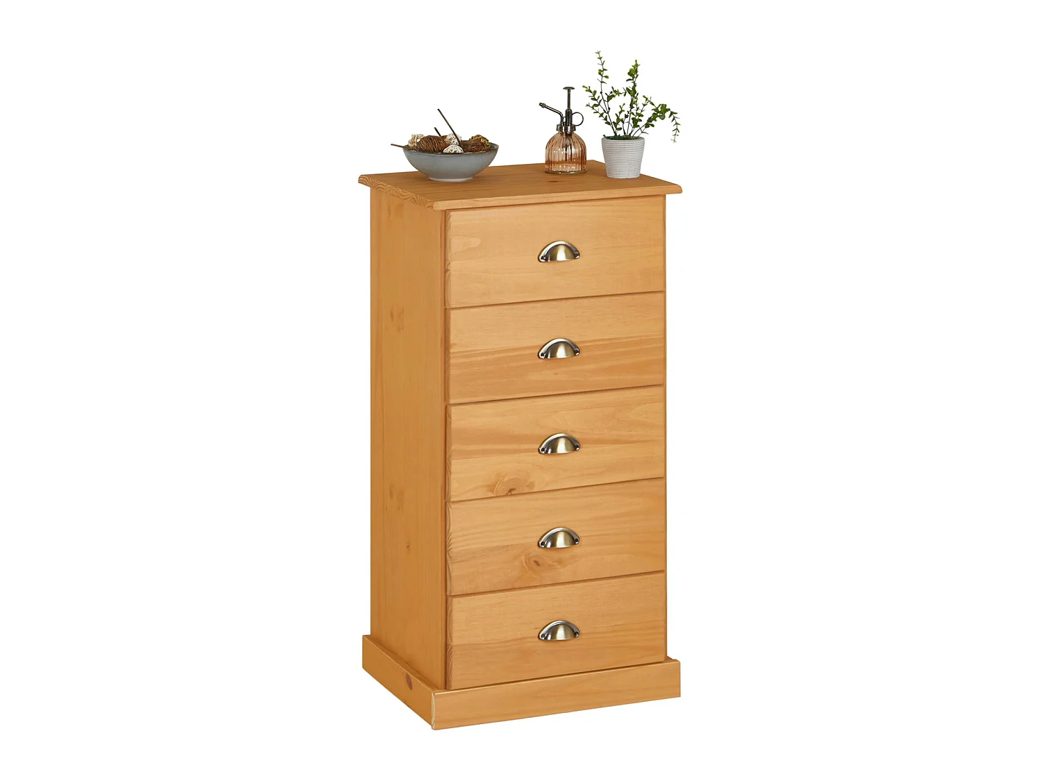 Chiffonnier PARIS commode avec 5 tiroirs en pin massif lasuré brun
