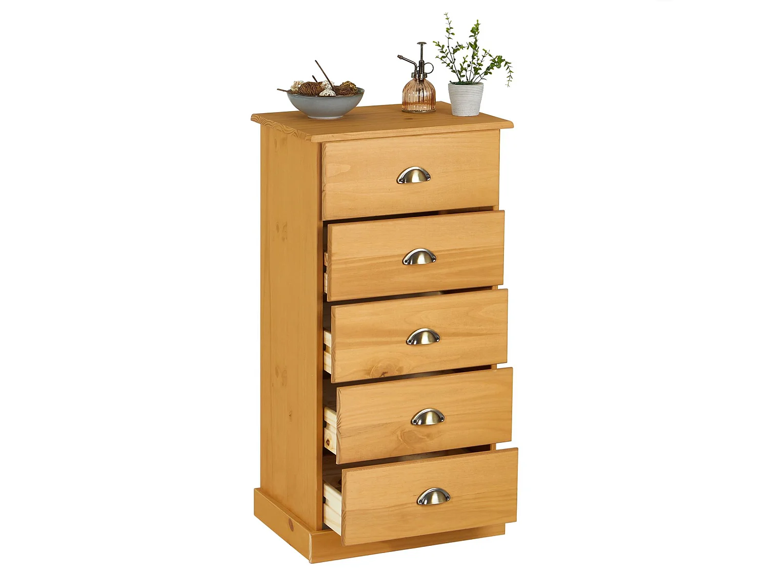 Chiffonnier PARIS commode avec 5 tiroirs en pin massif lasuré brun