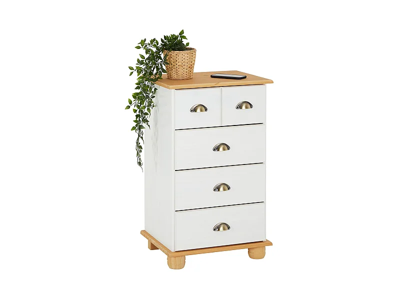 Commode chambre COLMAR L 49 cm en bois massif brun avec 4 tiroirs, meuble de rangement adulte lasuré