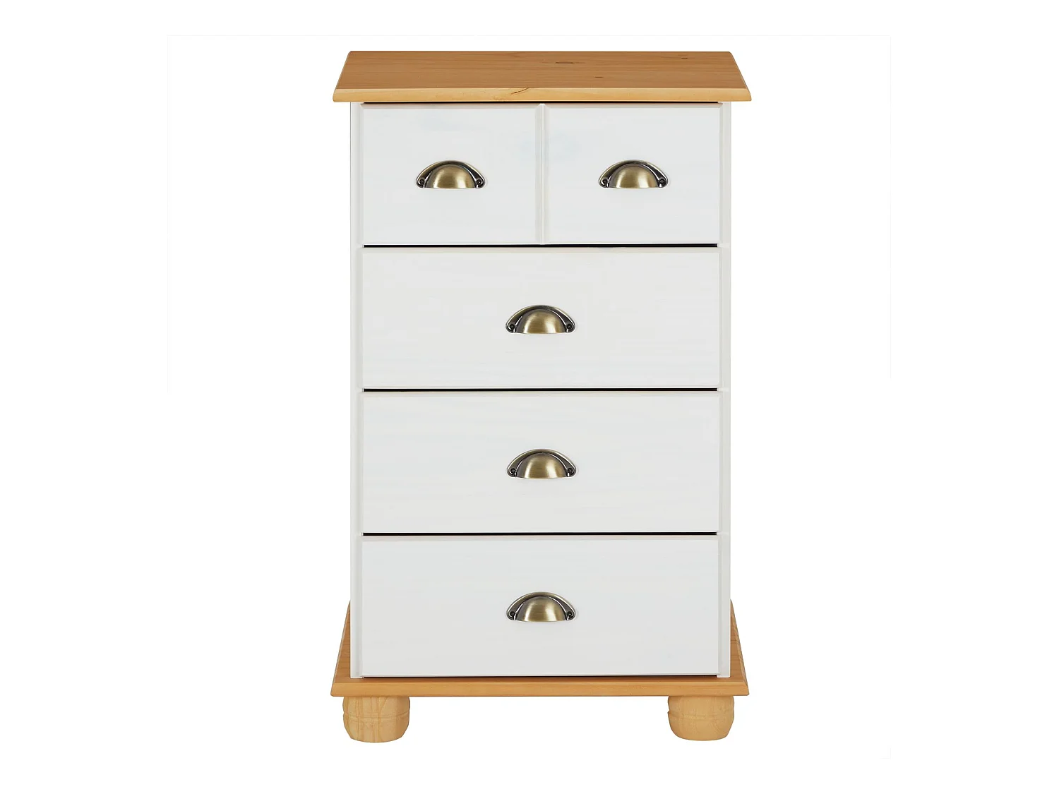 Commode chambre COLMAR L 49 cm en bois massif brun avec 4 tiroirs, meuble de rangement adulte lasuré