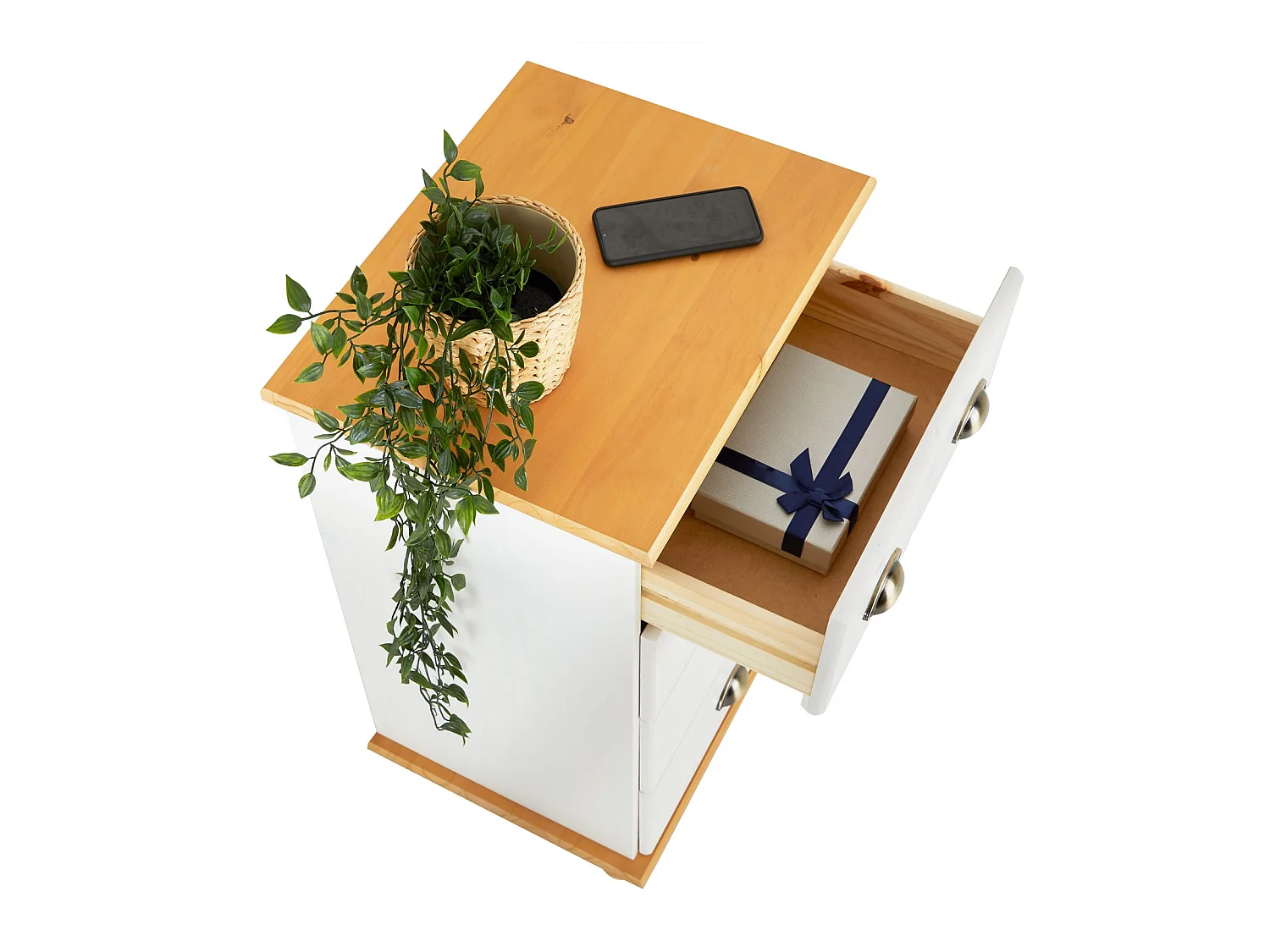 Commode chambre COLMAR L 49 cm en bois massif brun avec 4 tiroirs, meuble de rangement adulte lasuré