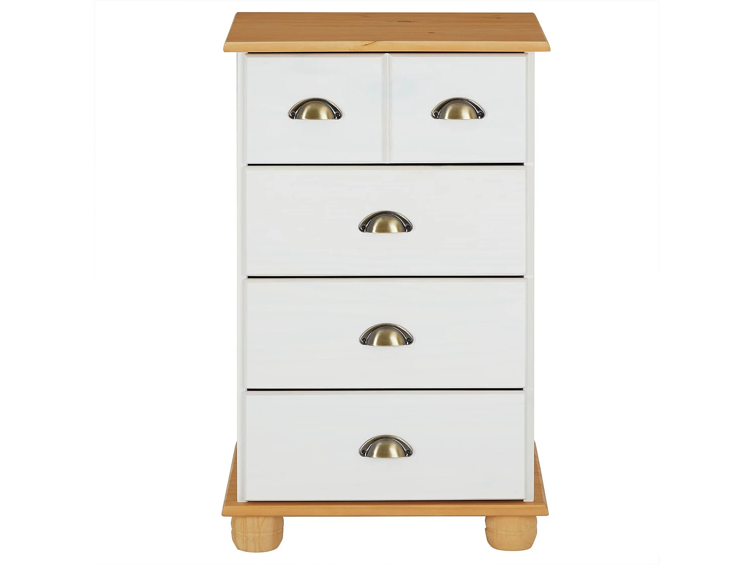 Commode chambre COLMAR L 49 cm en bois massif brun avec 4 tiroirs, meuble de rangement adulte lasuré