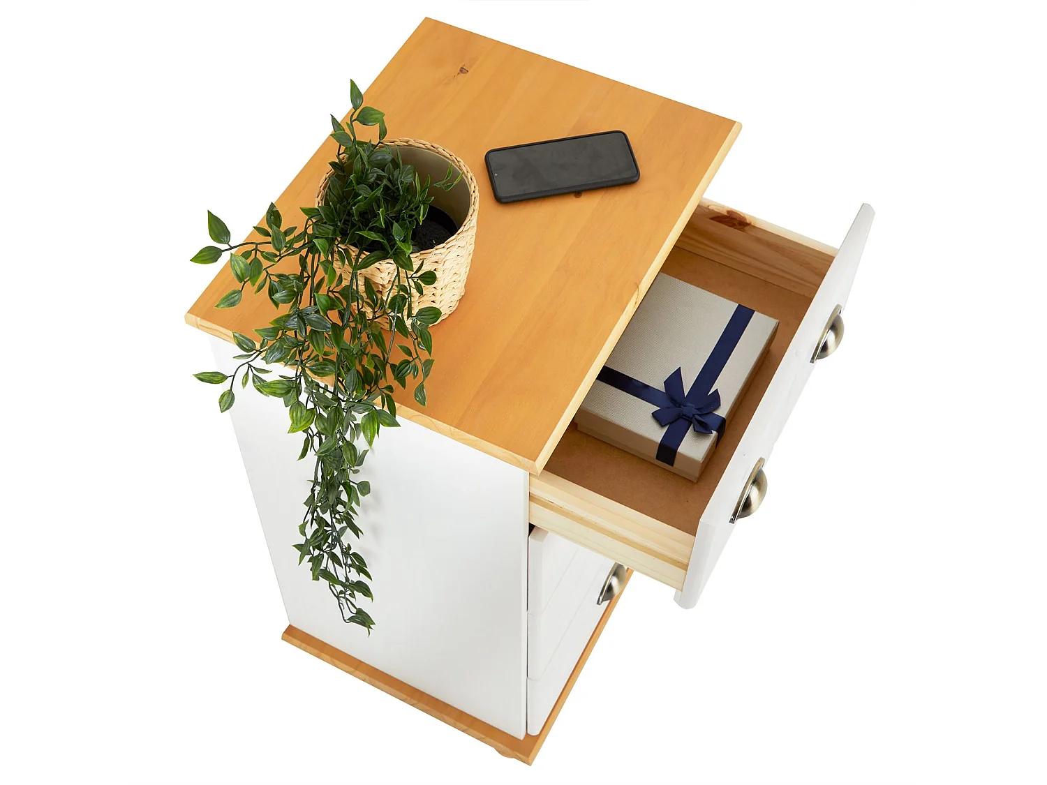 Commode chambre COLMAR L 49 cm en bois massif brun avec 4 tiroirs, meuble de rangement adulte lasuré