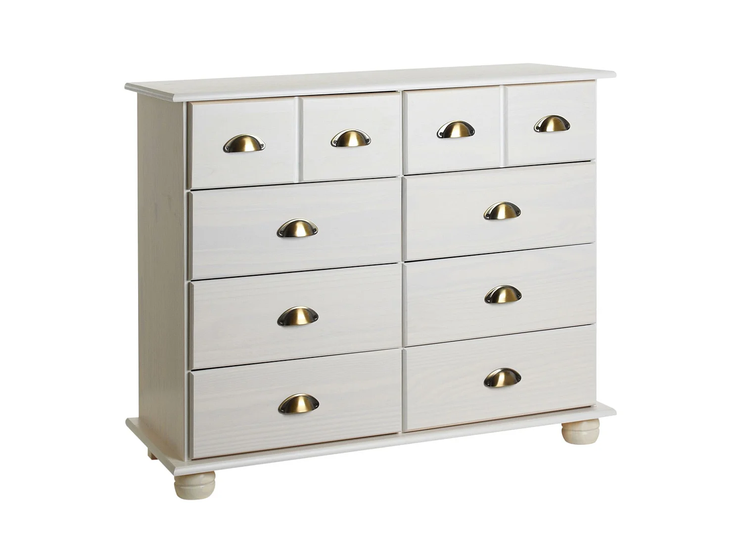 Commode chambre COLMAR L 92 cm 8 tiroirs en bois massif blanc chiffonnier apothicaire rangement avec poignées en métal