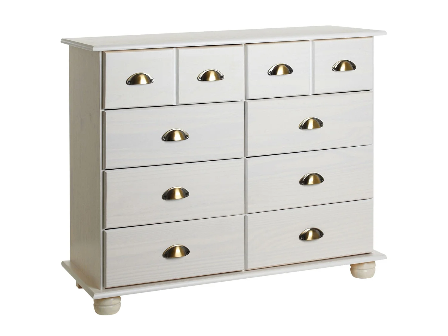 Commode chambre COLMAR L 92 cm 8 tiroirs en bois massif blanc chiffonnier apothicaire rangement avec poignées en métal