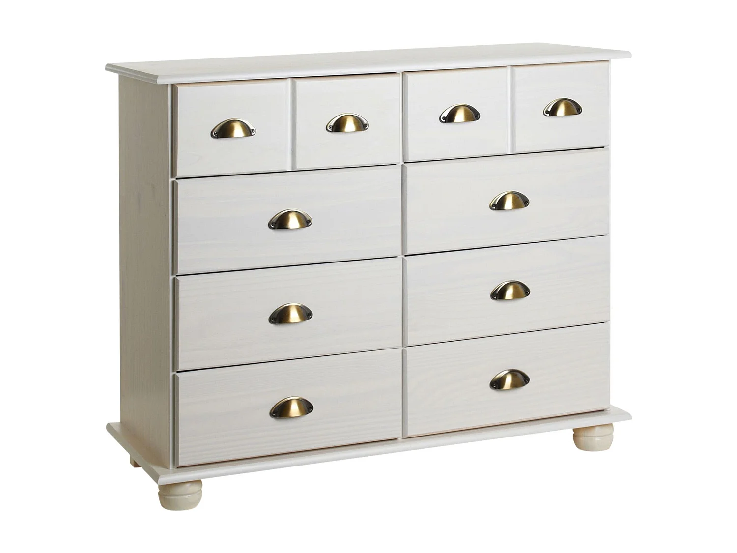 Commode chambre COLMAR L 92 cm 8 tiroirs en bois massif blanc chiffonnier apothicaire rangement avec poignées en métal