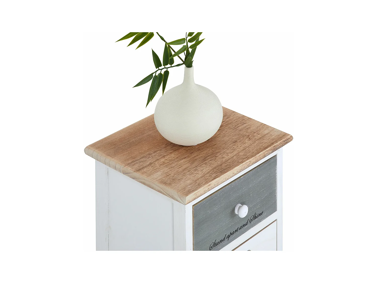 Chiffonnier SALVA H 77 cm en bois massif blanc, gris et brun 5 tiroirs commode petit meuble de rangement haut