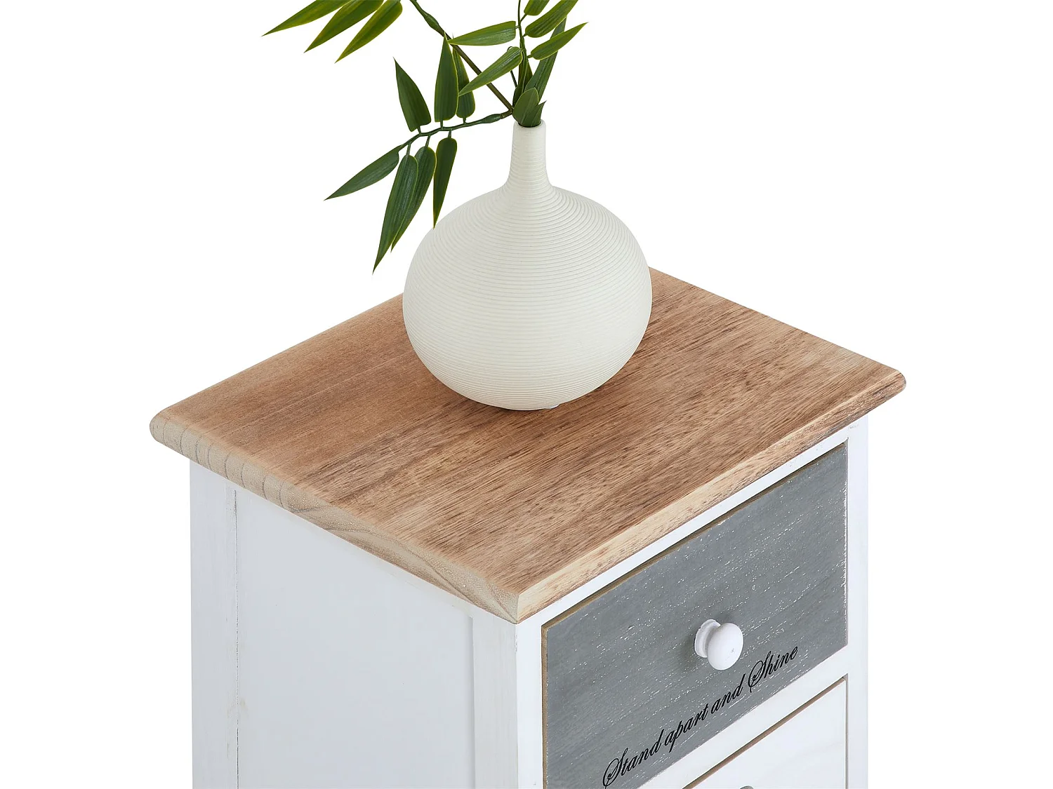 Chiffonnier SALVA H 77 cm en bois massif blanc, gris et brun 5 tiroirs commode petit meuble de rangement haut