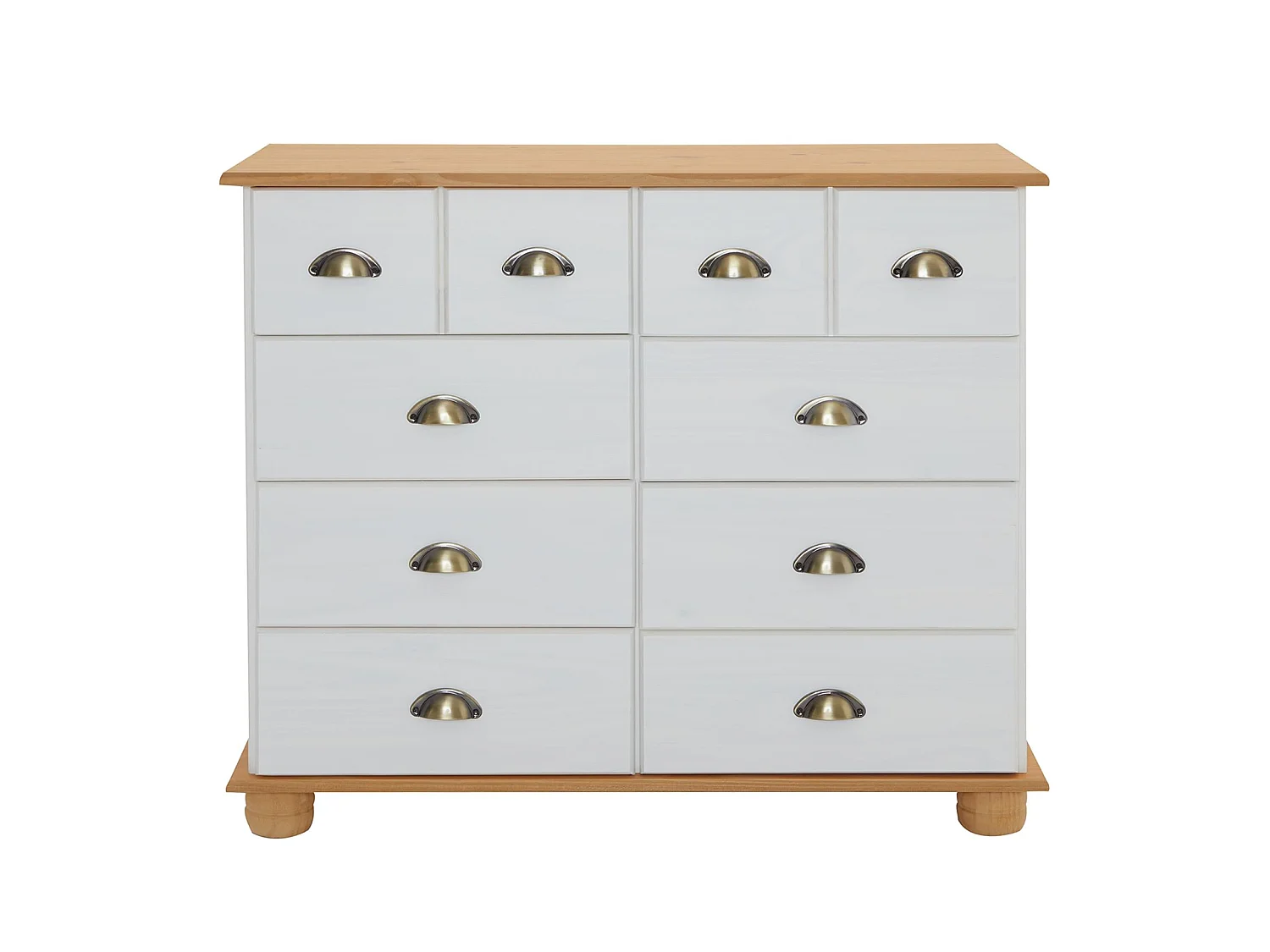 Buffet salle à manger COLMAR en bois L 92 cm blanc et brun avec 8 tiroirs spacieux, poignées coquille, finition élégante