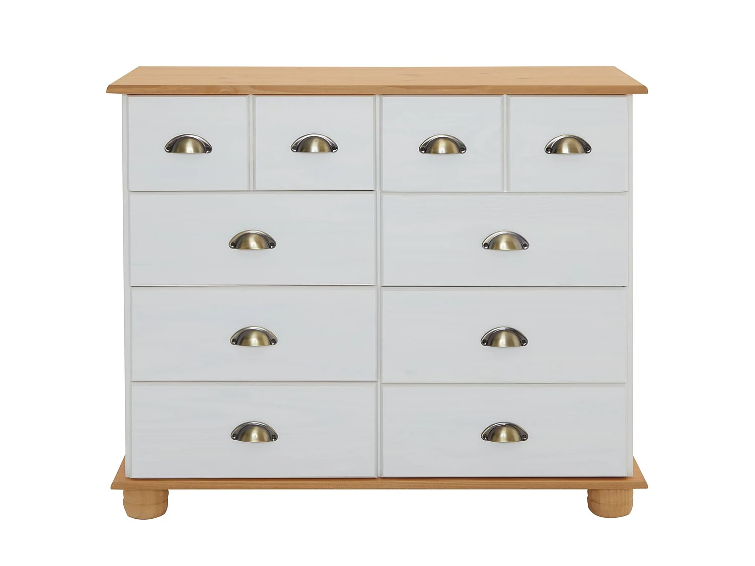 Buffet salle à manger COLMAR en bois L 92 cm blanc et brun avec 8 tiroirs spacieux, poignées coquille, finition élégante