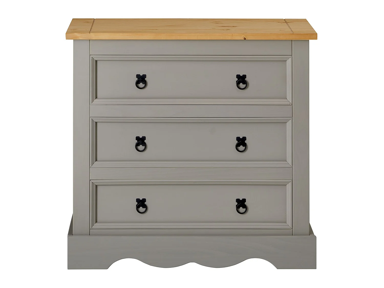 Commode TEQUILA buffet bahut vaisselier en bois style mexicain avec 3 grands tiroirs, en pin massif lasuré gris et brun