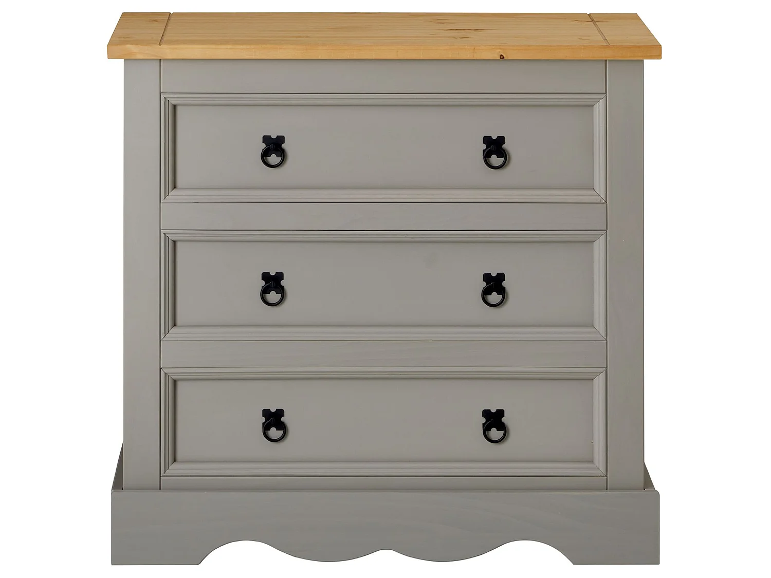 Commode TEQUILA buffet bahut vaisselier en bois style mexicain avec 3 grands tiroirs, en pin massif lasuré gris et brun