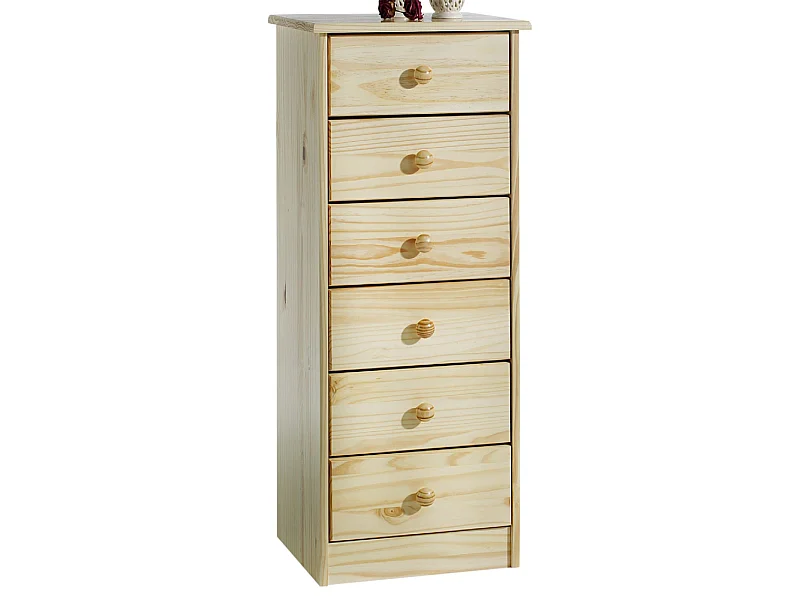 Chiffonnier RONDO meuble de rangement commode apothicaire avec 6 tiroirs, en pin massif vernis naturel