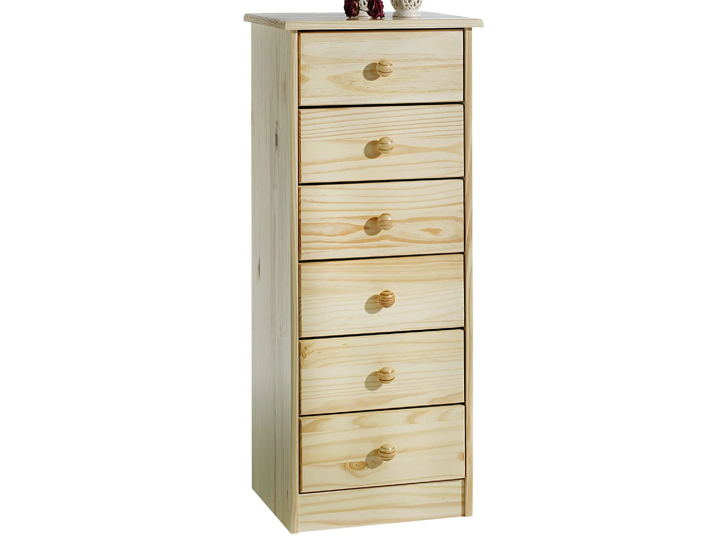 Chiffonnier RONDO meuble de rangement commode apothicaire avec 6 tiroirs, en pin massif vernis naturel