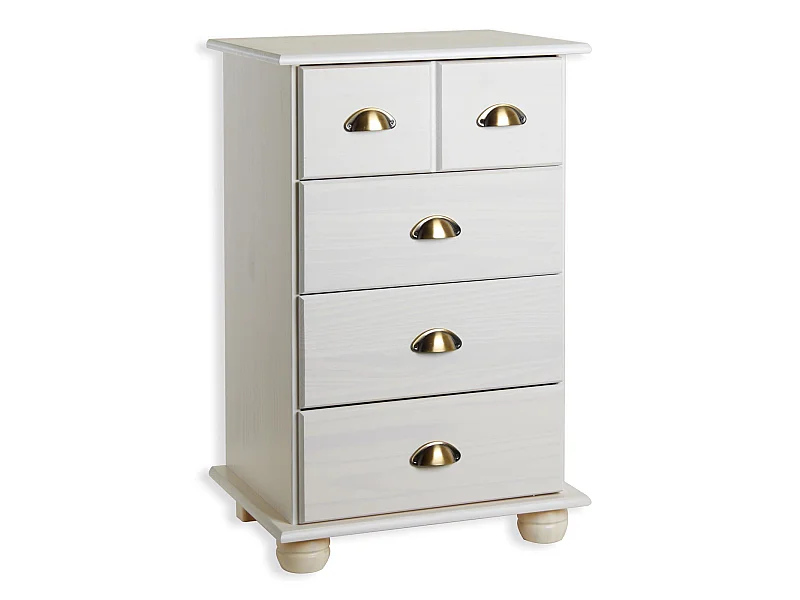 Commode chambre COLMAR L 49 cm en bois massif blanc avec 4 tiroirs, meuble de rangement adulte lasuré