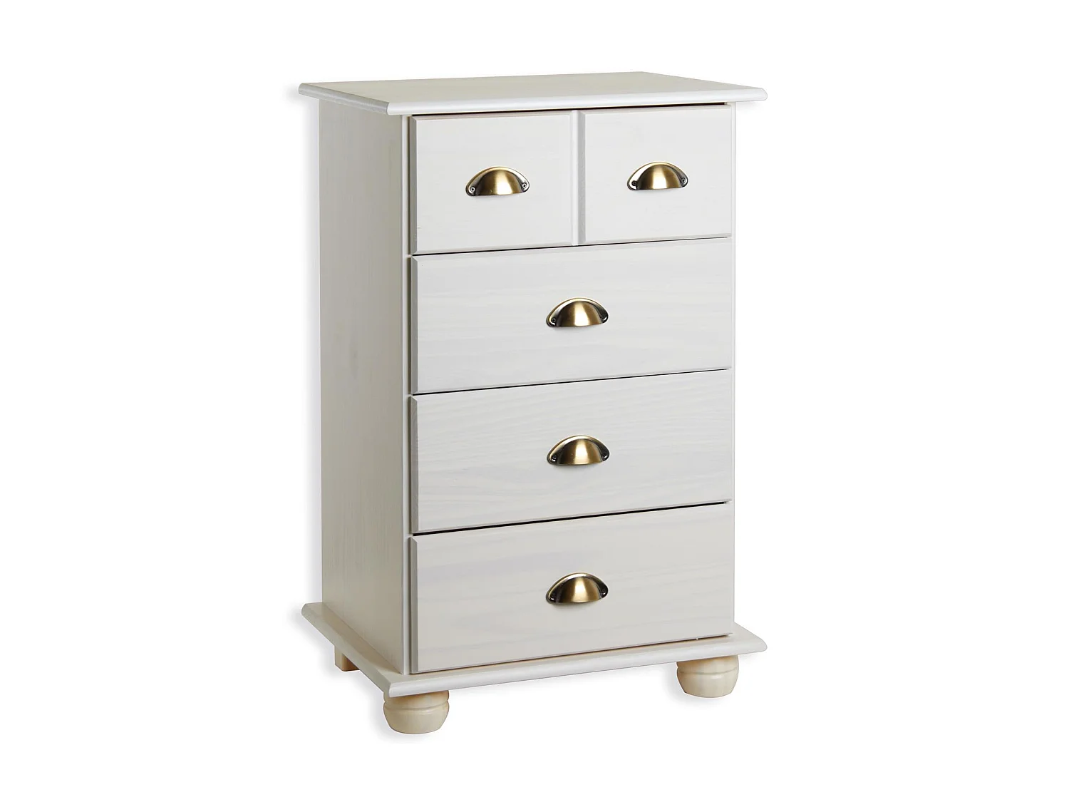 Commode chambre COLMAR L 49 cm en bois massif blanc avec 4 tiroirs, meuble de rangement adulte lasuré