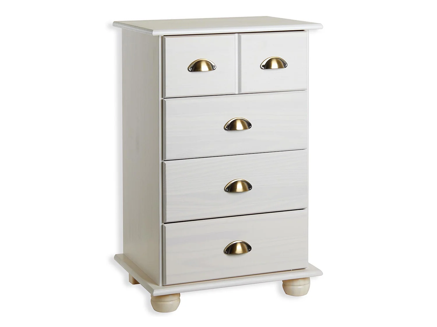 Commode chambre COLMAR L 49 cm en bois massif blanc avec 4 tiroirs, meuble de rangement adulte lasuré