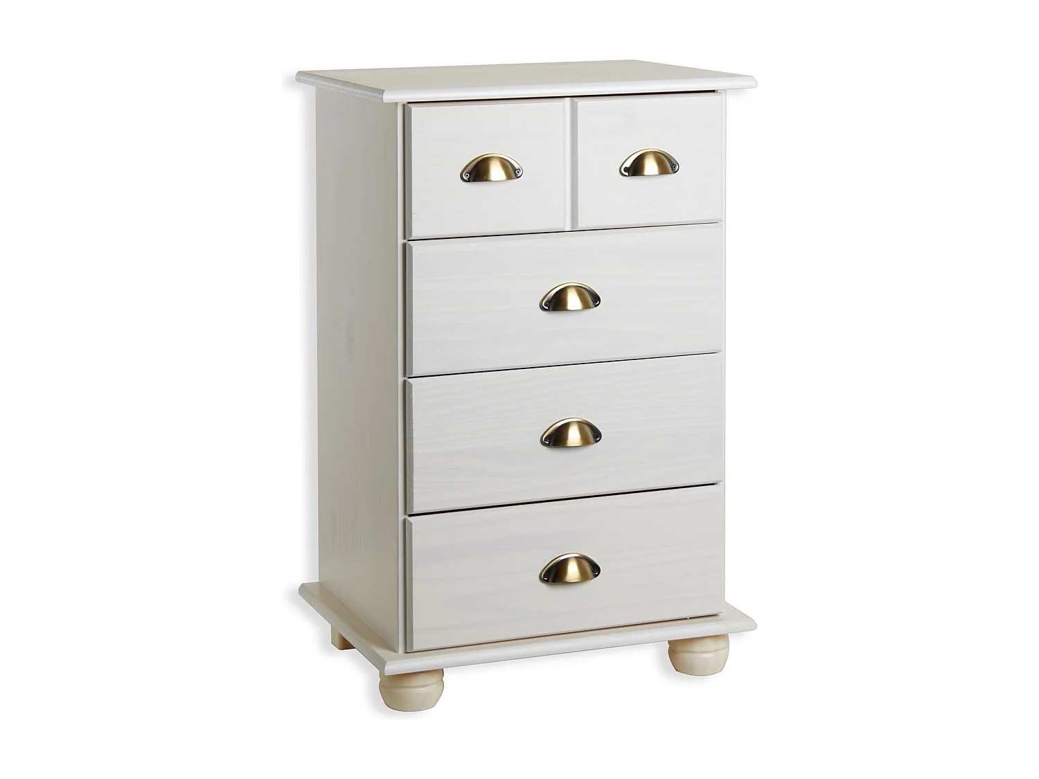 Commode chambre COLMAR L 49 cm en bois massif blanc avec 4 tiroirs, meuble de rangement adulte lasuré