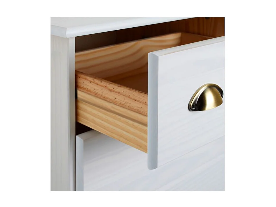 Commode chambre COLMAR L 49 cm en bois massif blanc avec 4 tiroirs, meuble de rangement adulte lasuré