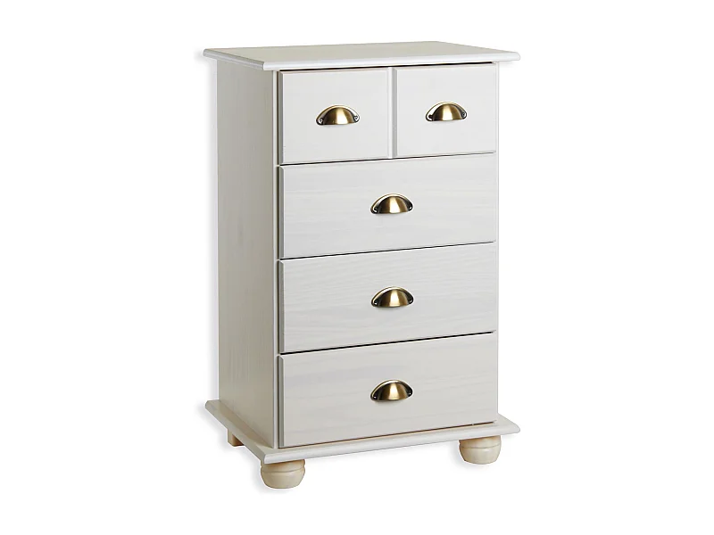 Commode chambre COLMAR L 49 cm en bois massif blanc avec 4 tiroirs, meuble de rangement adulte lasuré