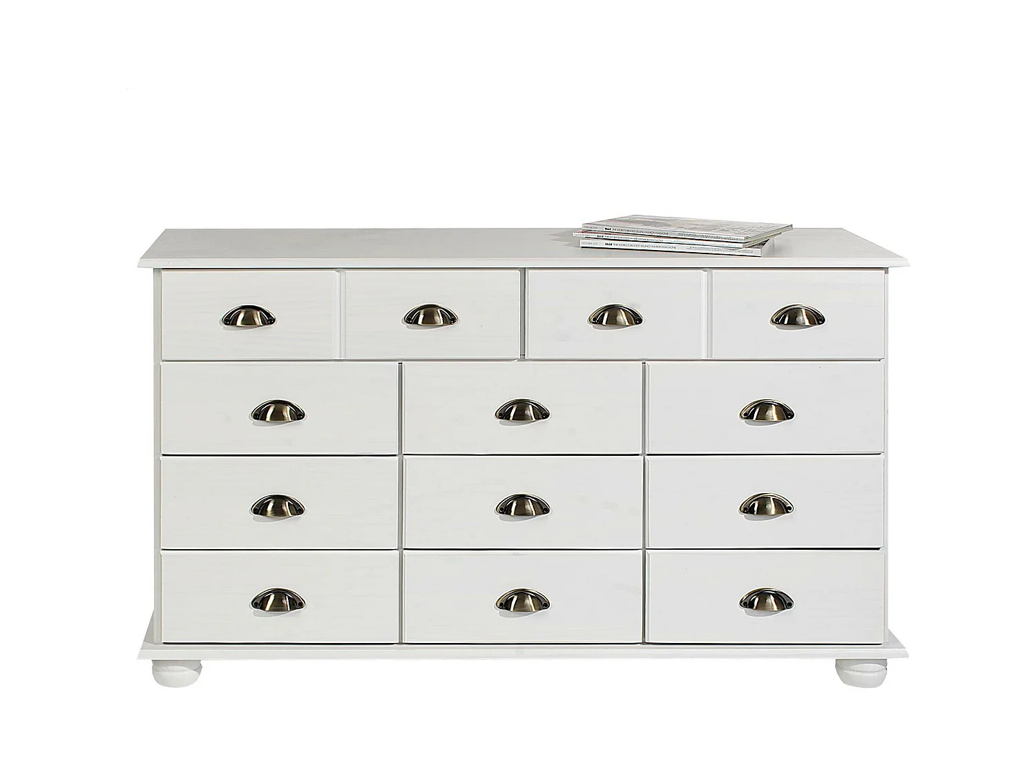 Commode chambre COLMAR L 117 cm 11 tiroirs en bois massif blanc chiffonnier apothicaire rangement