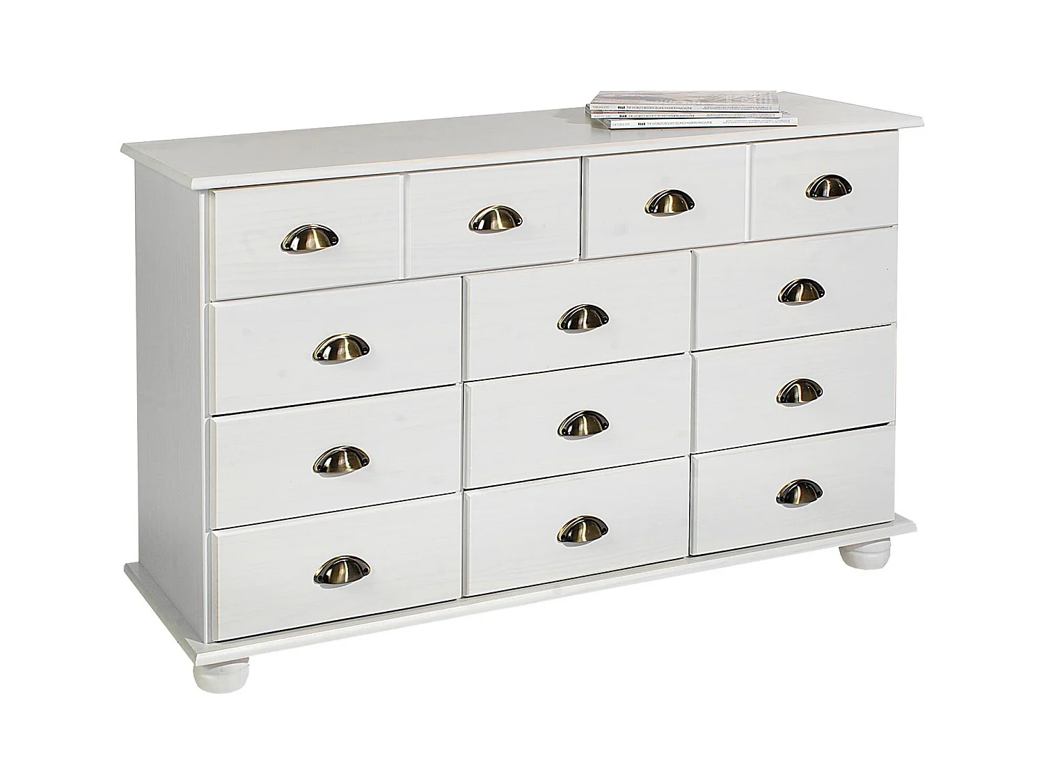 Commode chambre COLMAR L 117 cm 11 tiroirs en bois massif blanc chiffonnier apothicaire rangement