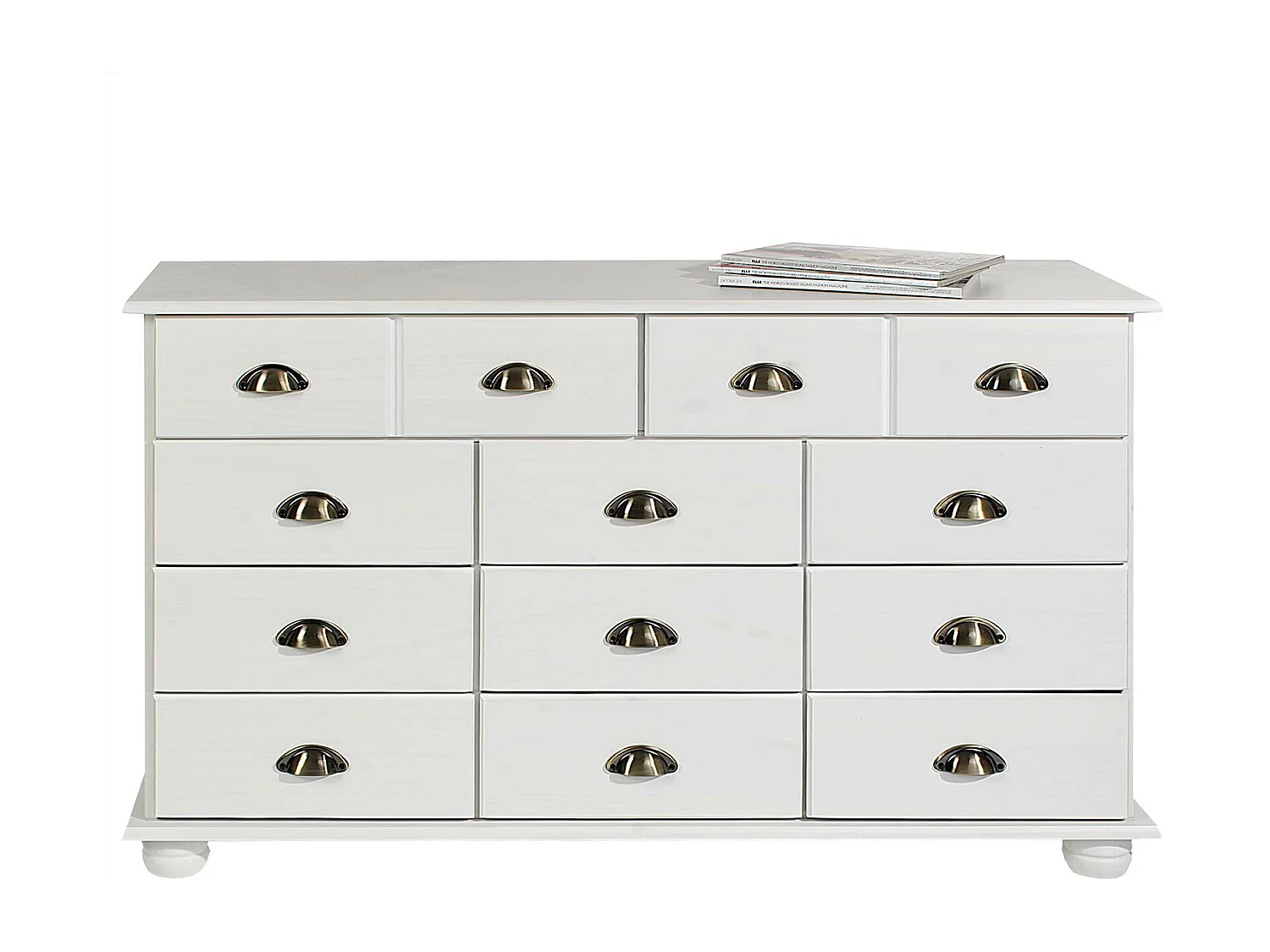 Commode chambre COLMAR L 117 cm 11 tiroirs en bois massif blanc chiffonnier apothicaire rangement