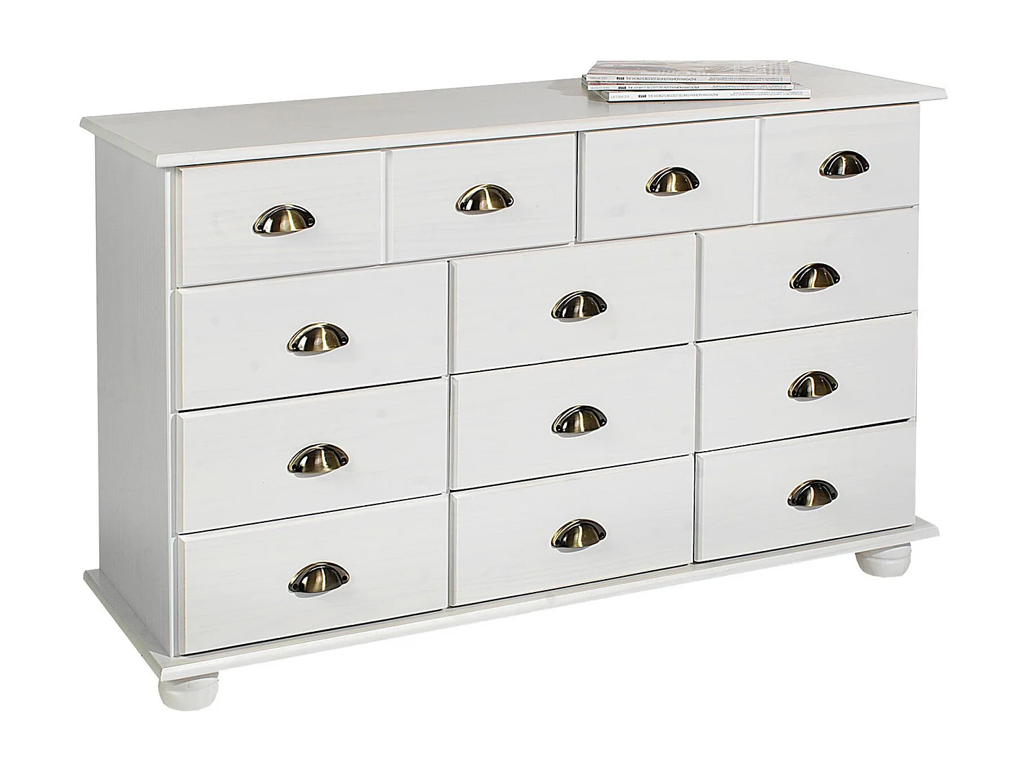 Commode chambre COLMAR L 117 cm 11 tiroirs en bois massif blanc chiffonnier apothicaire rangement