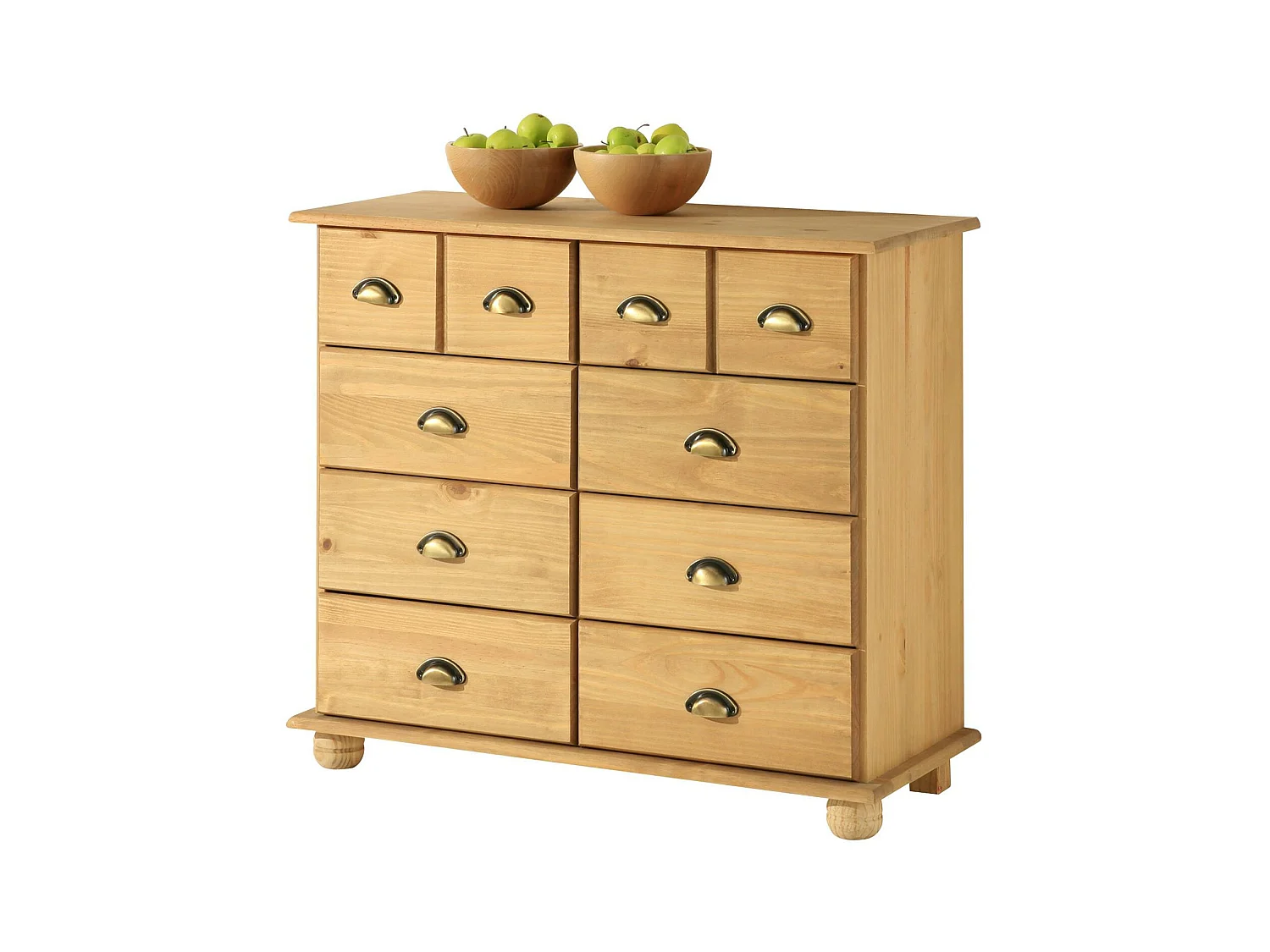 Commode chambre COLMAR L 92 cm 8 tiroirs en bois massif brun chiffonnier apothicaire rangement avec poignées en métal