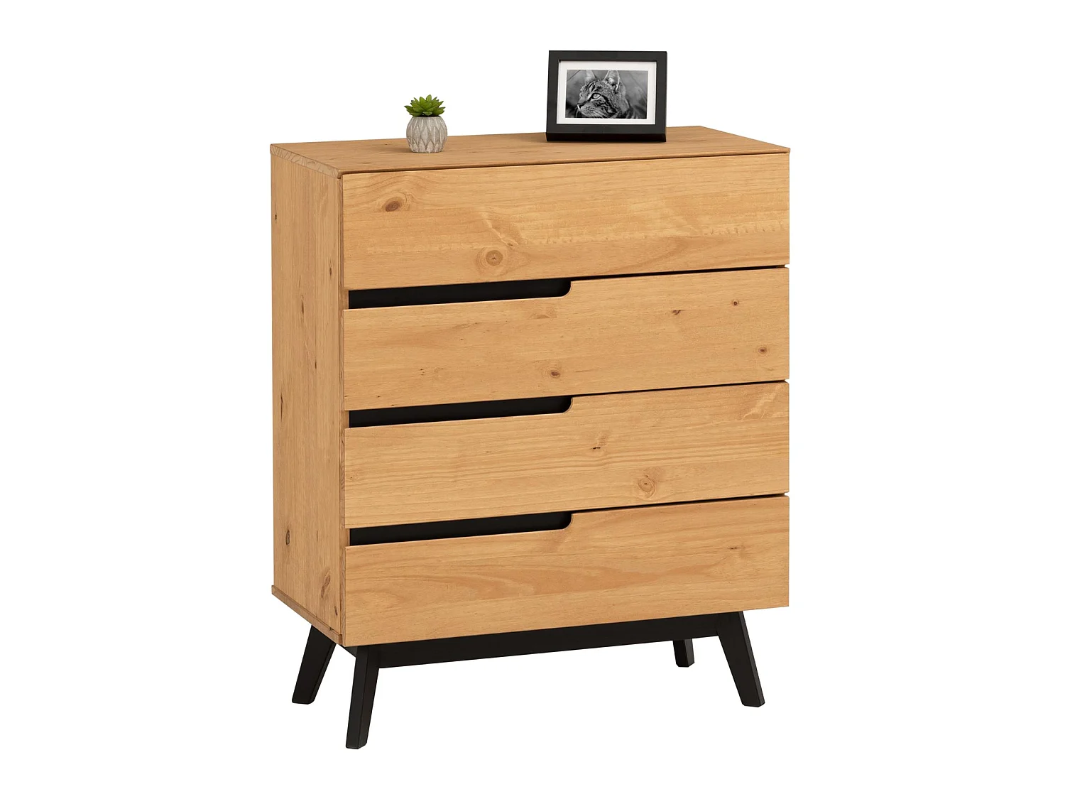 Commode chambre TIBOR L 80 cm en bois massif finition laquée avec 4 tiroirs sans poignée chiffonnier apothicaire