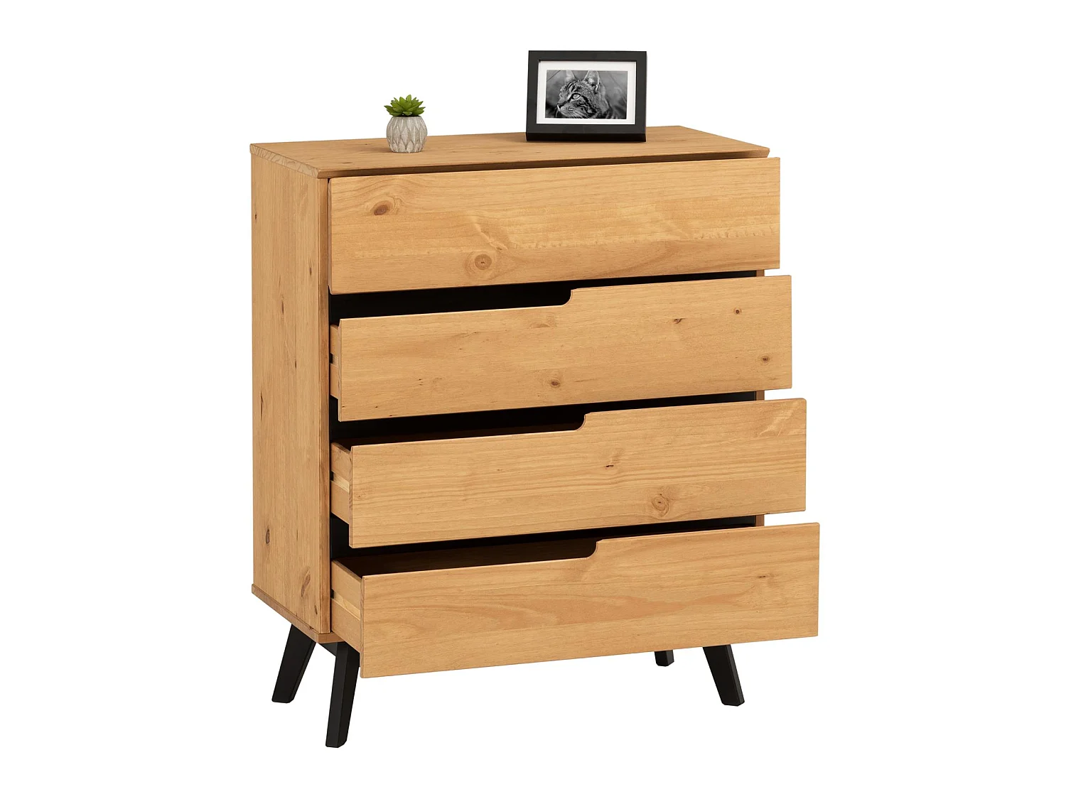 Commode chambre TIBOR L 80 cm en bois massif finition laquée avec 4 tiroirs sans poignée chiffonnier apothicaire