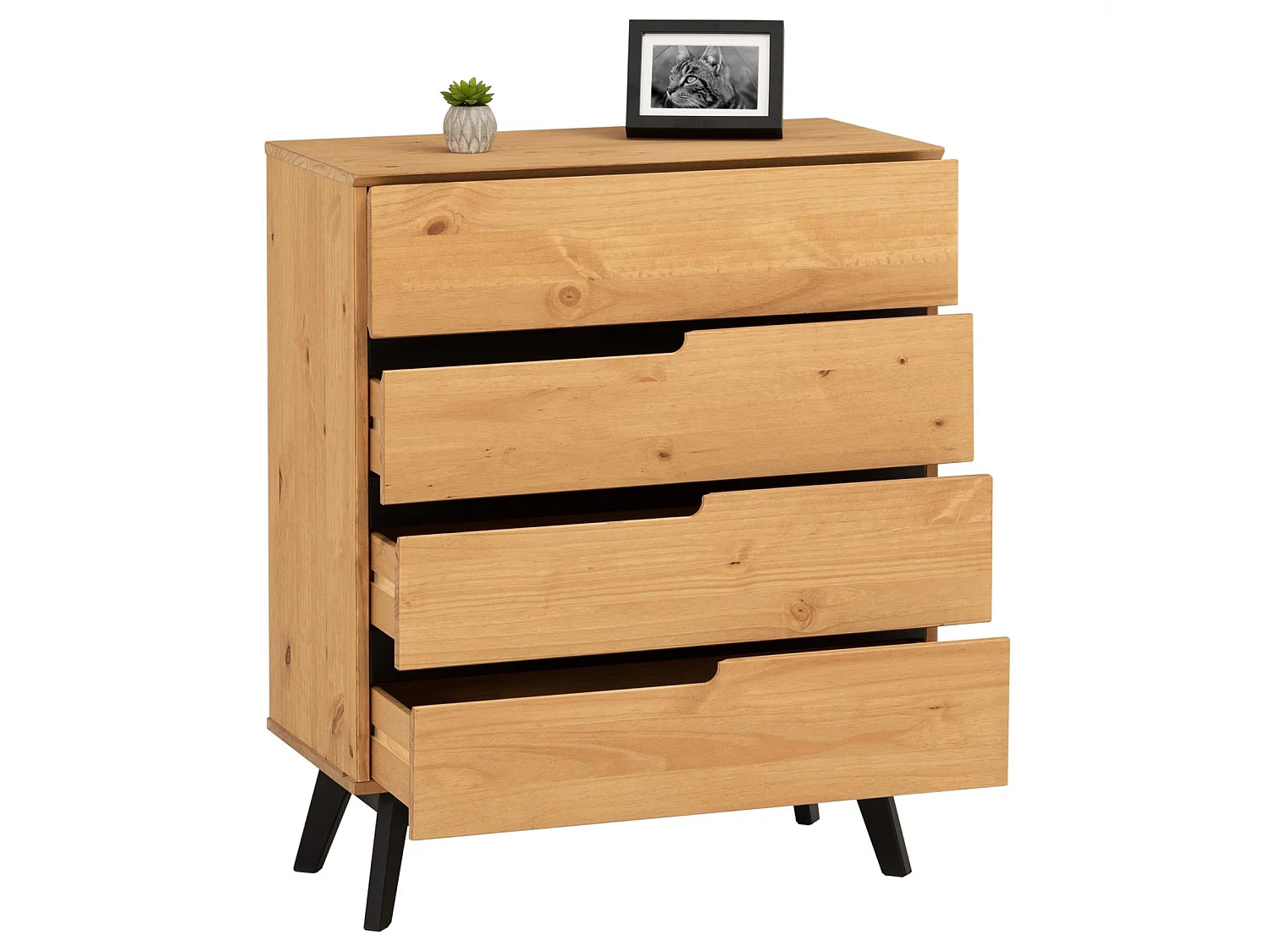 Commode chambre TIBOR L 80 cm en bois massif finition laquée avec 4 tiroirs sans poignée chiffonnier apothicaire
