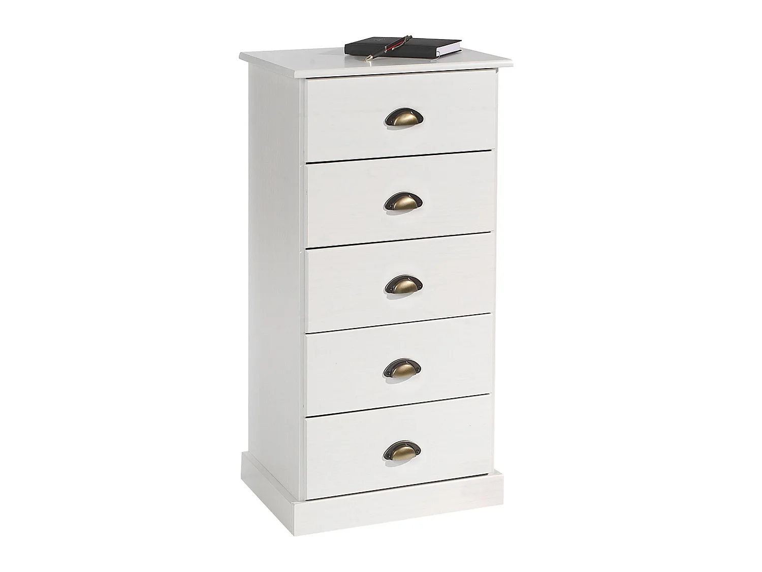 Chiffonnier PARIS commode avec 5 tiroirs en pin massif lasuré blanc