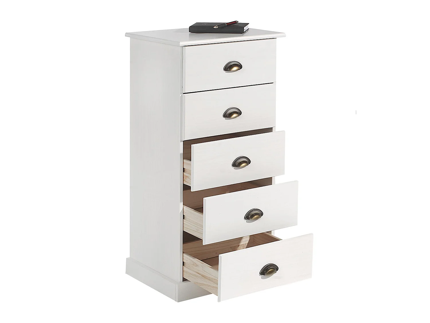 Chiffonnier PARIS commode avec 5 tiroirs en pin massif lasuré blanc