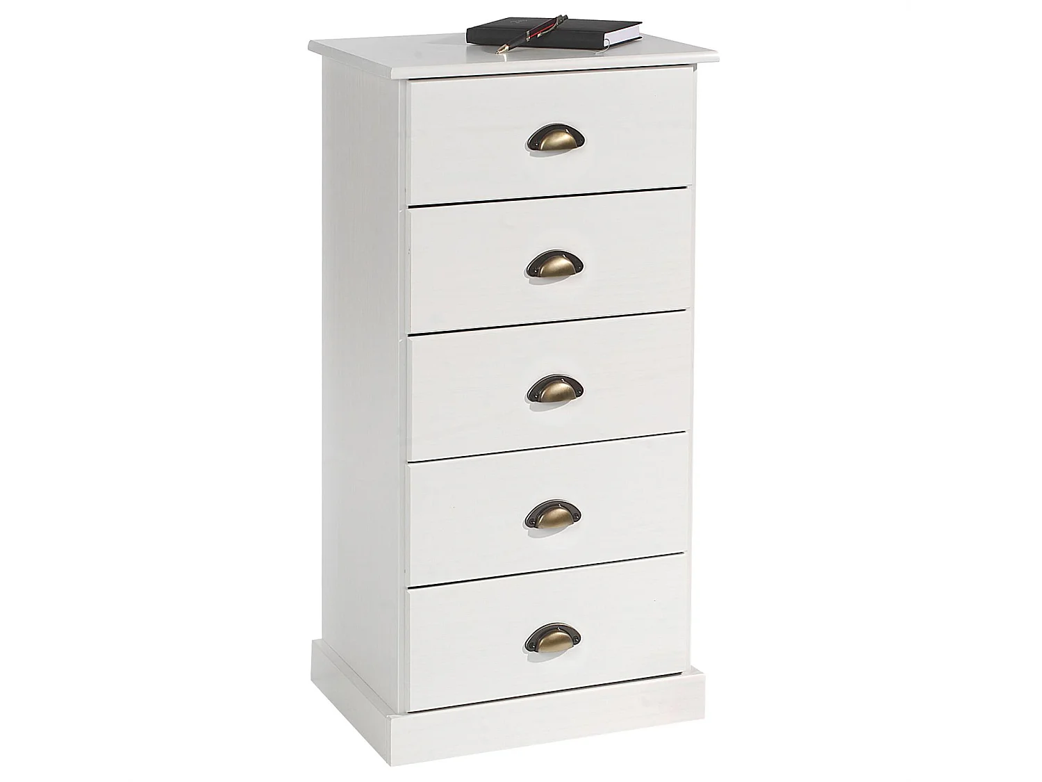 Chiffonnier PARIS commode avec 5 tiroirs en pin massif lasuré blanc