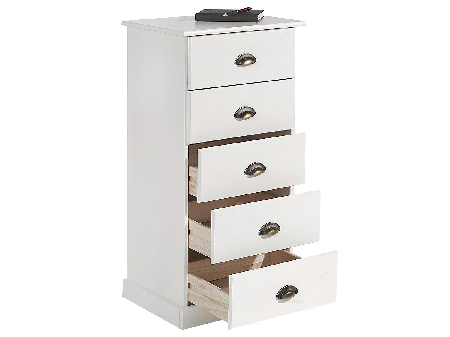 Chiffonnier PARIS commode avec 5 tiroirs en pin massif lasuré blanc