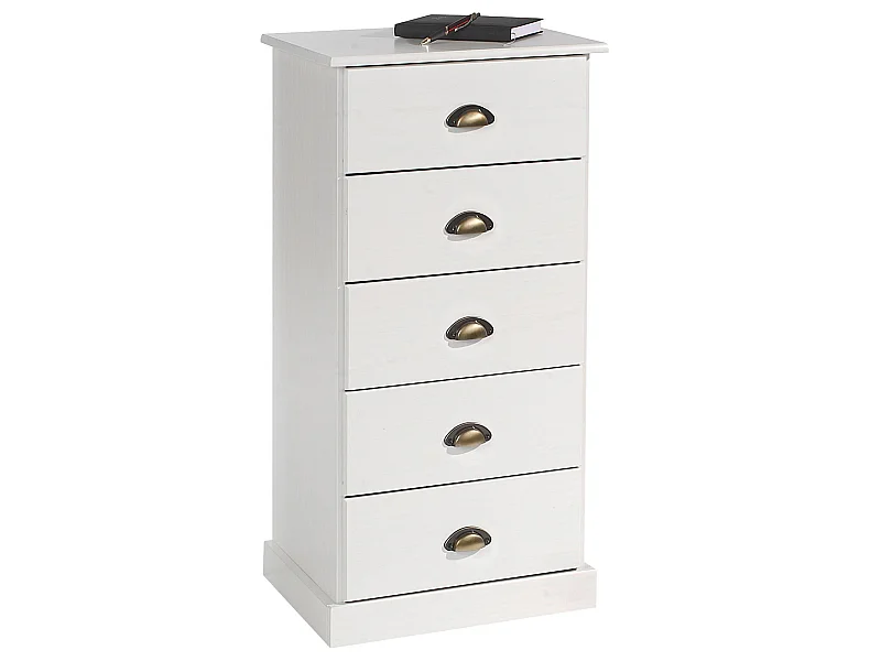 Chiffonnier PARIS commode avec 5 tiroirs en pin massif lasuré blanc