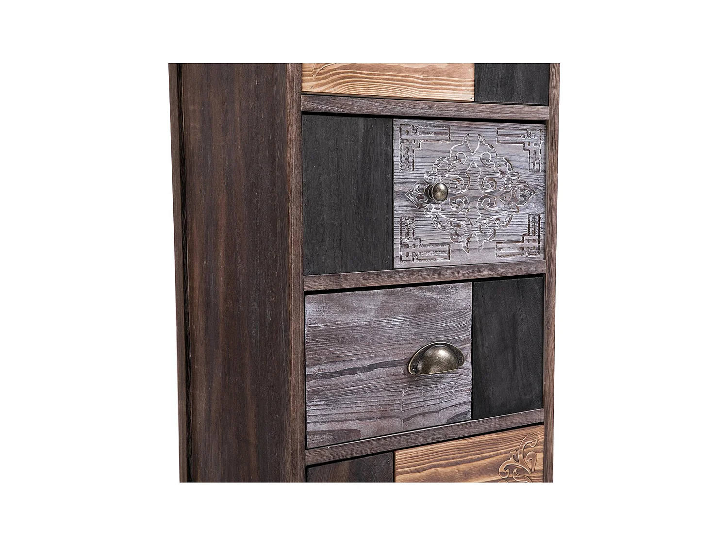 Chiffonnier MARA avec 5 tiroirs, commode en bois de paulownia style vintage ethnique bohême avec gravures