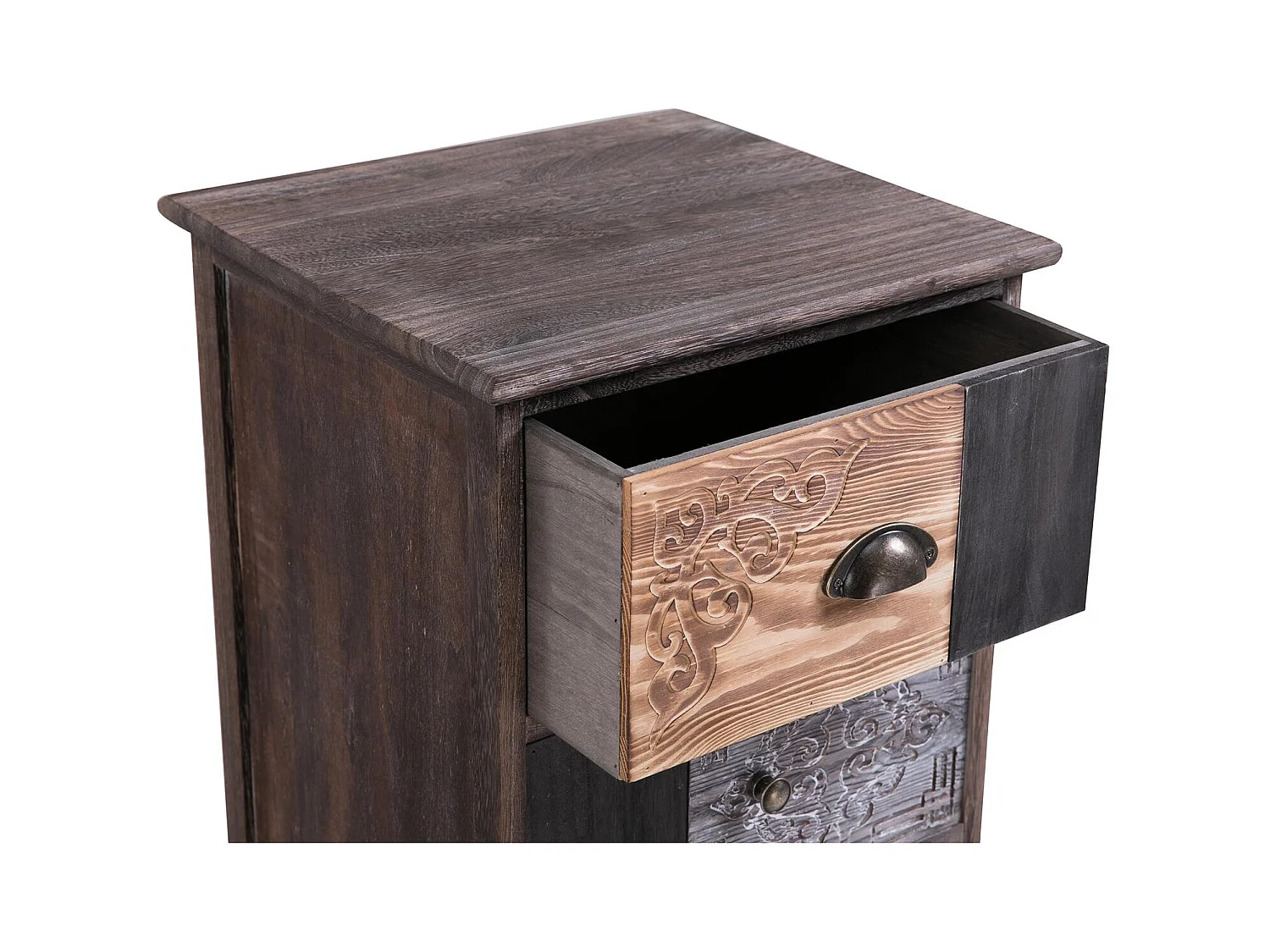 Chiffonnier MARA avec 5 tiroirs, commode en bois de paulownia style vintage ethnique bohême avec gravures