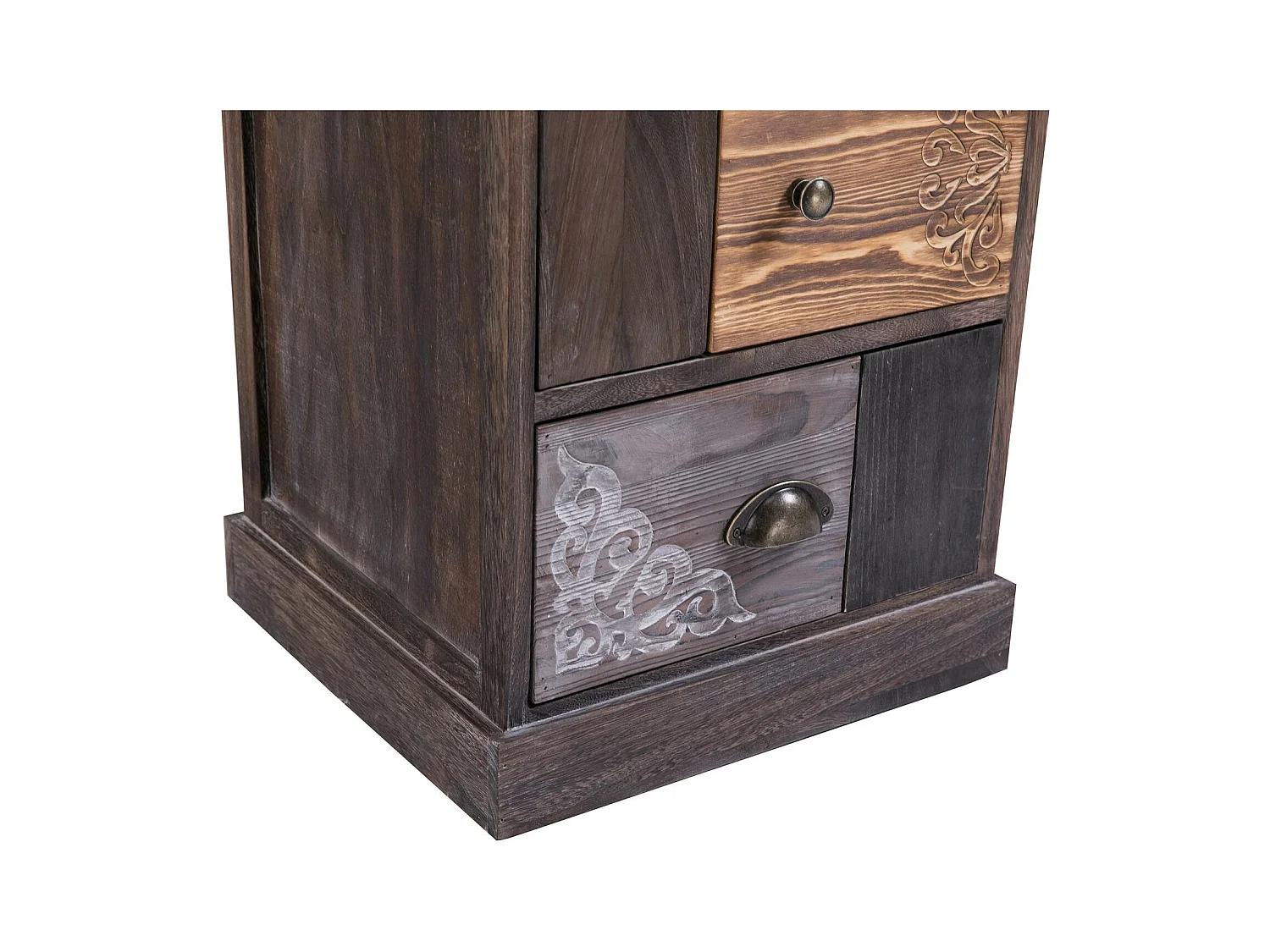 Chiffonnier MARA avec 5 tiroirs, commode en bois de paulownia style vintage ethnique bohême avec gravures