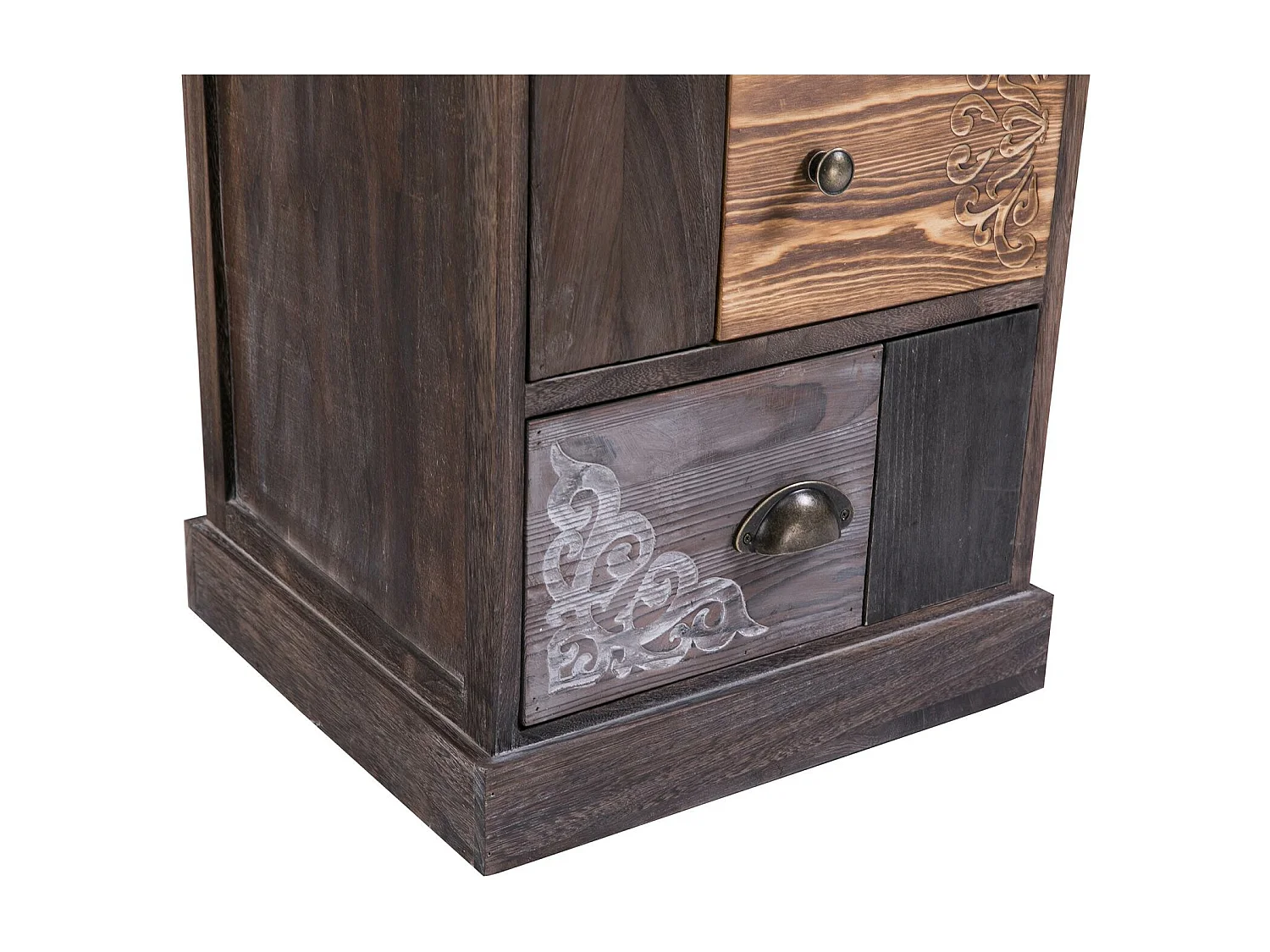 Chiffonnier MARA avec 5 tiroirs, commode en bois de paulownia style vintage ethnique bohême avec gravures