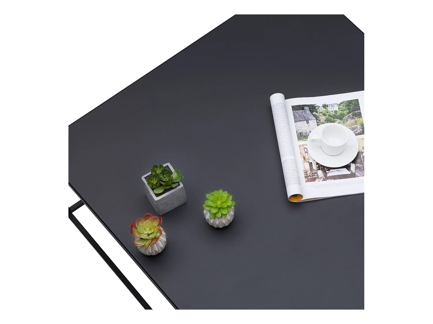 Table basse HILAR table de salon grande table d'appoint design retro vintage industriel, plateau carré en métal laqué noir