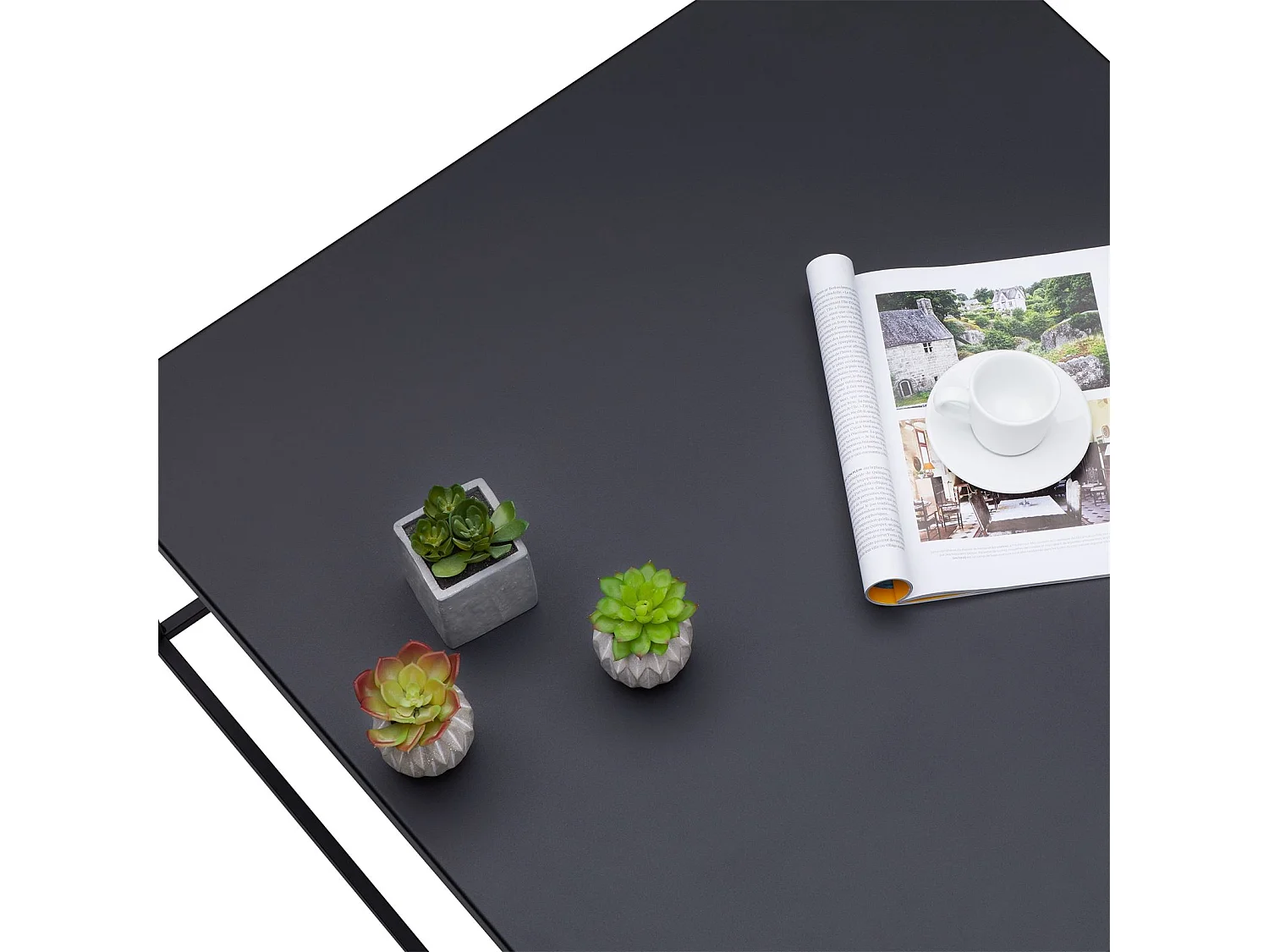 Table basse HILAR table de salon grande table d'appoint design retro vintage industriel, plateau carré en métal laqué noir