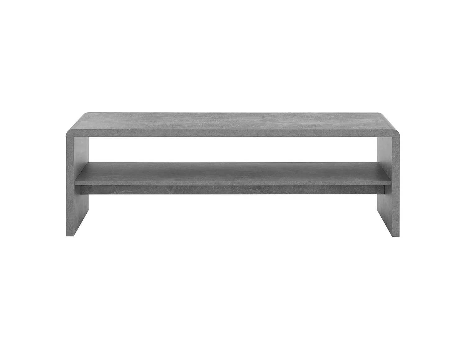 Table basse NOELLE, table de salon rectangulaire ou meuble TV de 120 cm avec 1 étagère de rangement, en mélaminé décor béton
